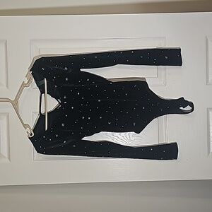 Wild Fable Black and Silver Sparkle Velvet Feel Bodysuit Tie/Open Back Size S
